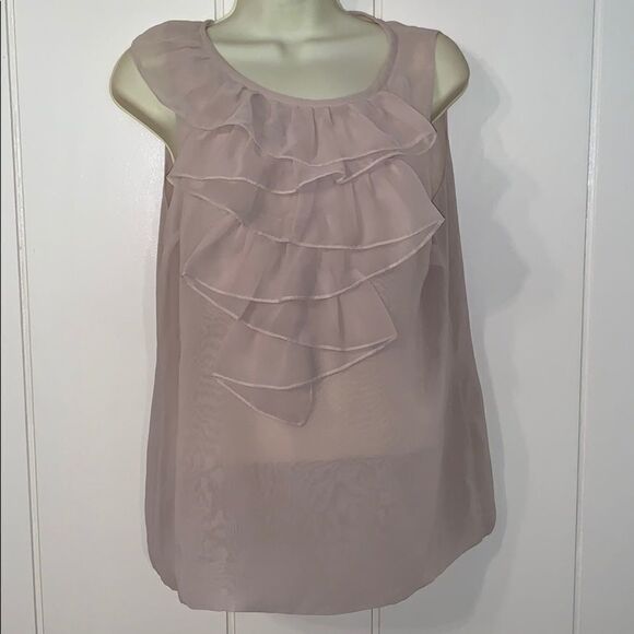 CAbi light tan chiffon ruffled sleeveless blouse - Picture 1 of 8